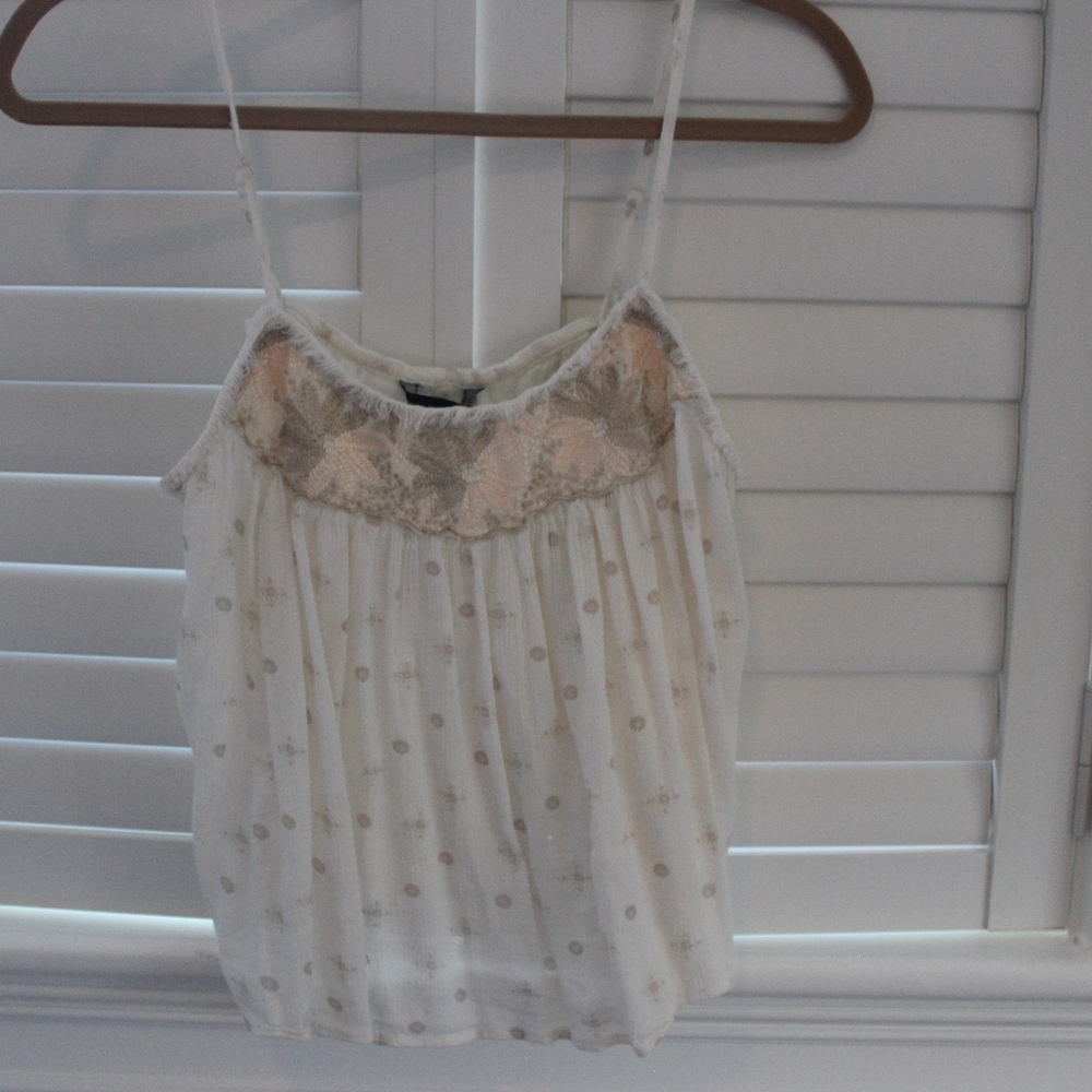 White Floral Design Tank Top With Embroidered Top
